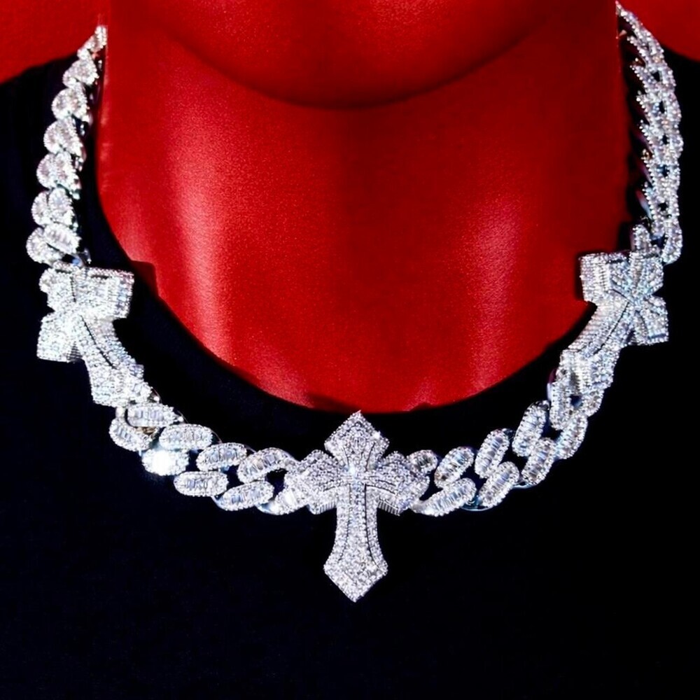 Triple Cross Cuban Necklace 22 inch